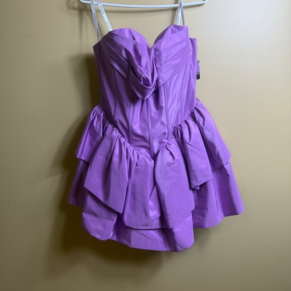 NWT Jovani Sweetheart Tiered Taffeta Short Dress lilac. Size 12 purple - Picture 4 of 12